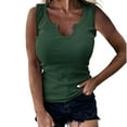 thumbnail image 2 of HAPIMO Women's Summer Tank Tops Solid Color Print Tops Trendy Comfy Ribbed Camisole Sleeveless Shirts for Girls Casual Slim Fit Camis Vest Notch V-Neck Blouse Green XXL, 2 of 4