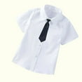 thumbnail image 5 of Elainilye Fashion Toddler Boys Short Sleeve Blouse Solid Color Gentleman's School Uniform Shirt Tie Suit Sizes 3-14Y,Beige, 5 of 6