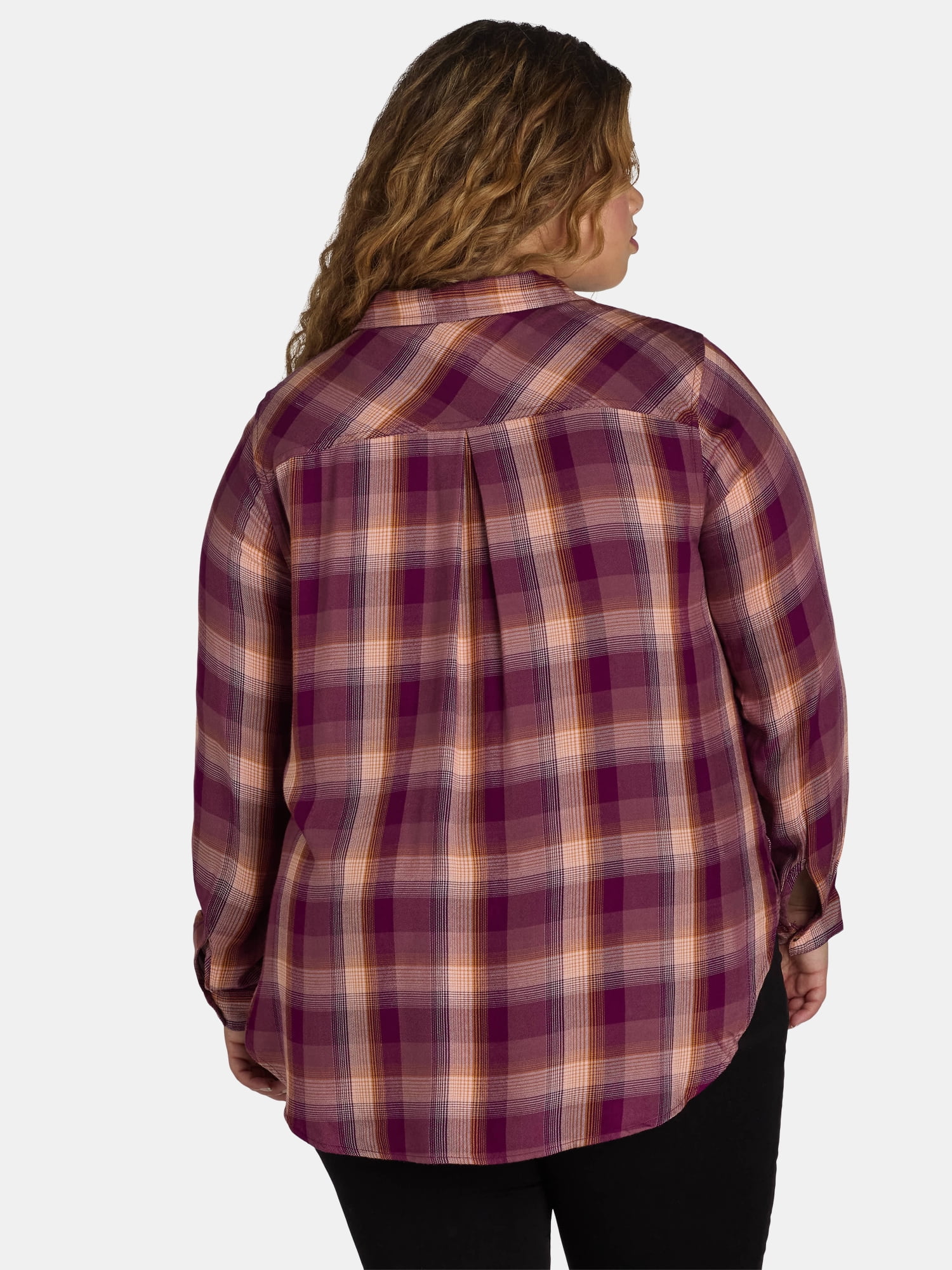 Terra & Sky Women's Plus Plaid Button-Down Shirt, Sizes 0X-5X