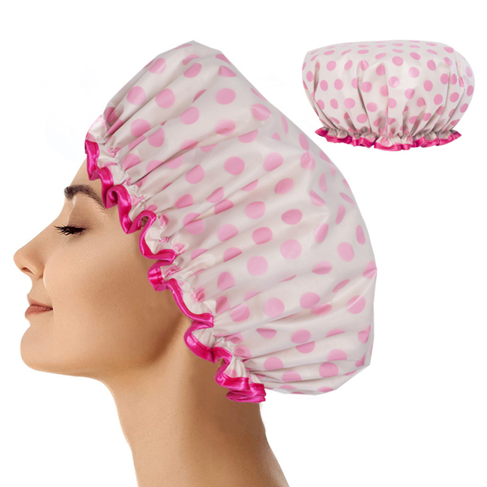 CUH Unisex Night Sleep Beauty Shower Caps Reusable Black Dots