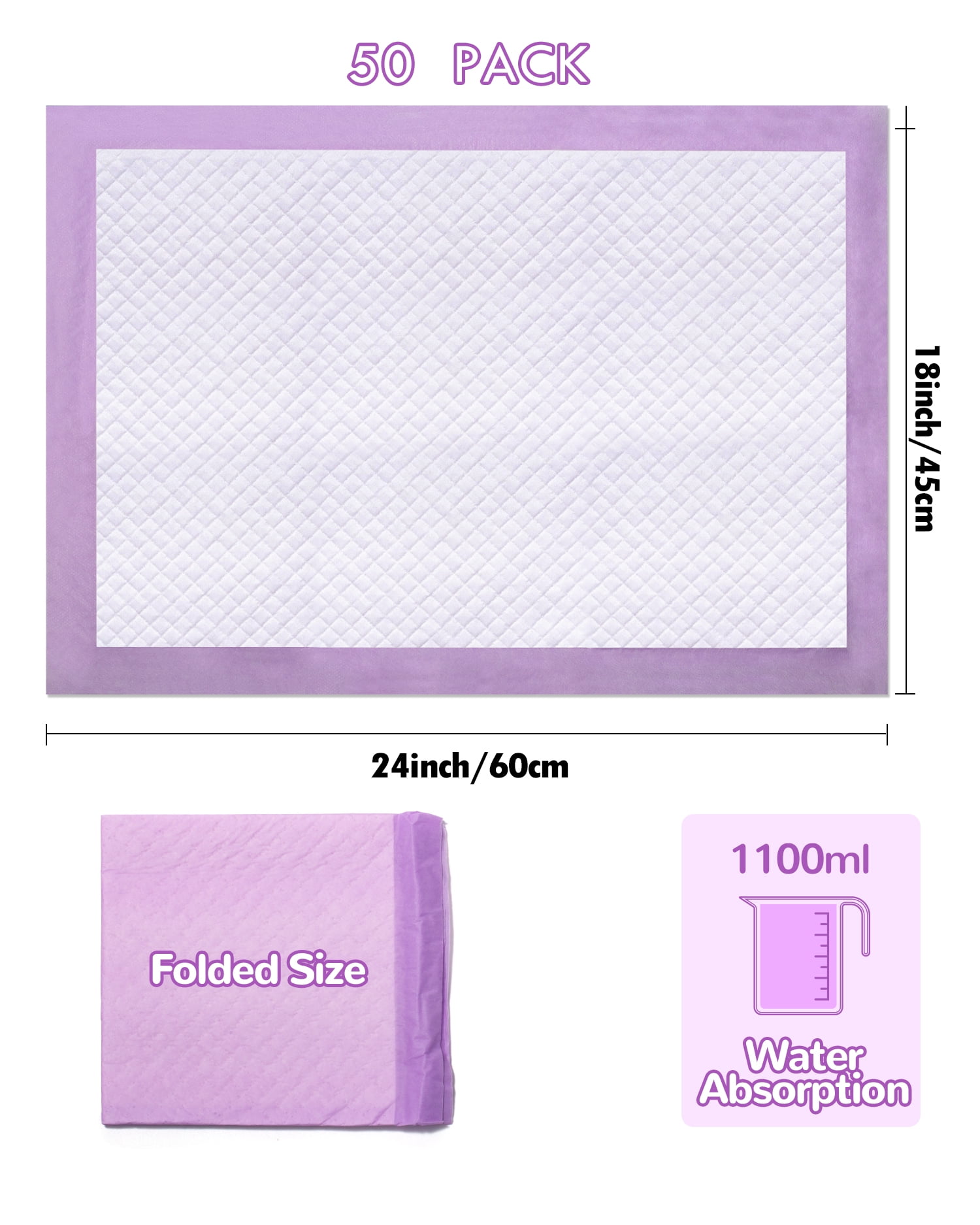 Buyockss 50Pack Disposable Underpads 18 x 24 inch High Absorbency Waterproof Incontinence Bed Pads