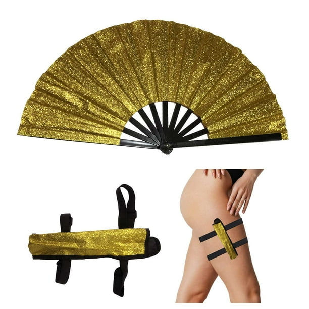 Abanico de purpurina de 33 cm con bolsa, divertido abanico de Kung Fu, abanico plegable con succión magnética, abanico antiguo para danza infantil, abanico Hanfu, abanico plegable para estudiantes, ab