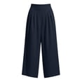 thumbnail image 4 of GigrtiJin Women's Cotton Capris Pants Pleated Wide Leg High Waisted Capris Loose Casual Beach Vacation Cropped Pants with Pockets, 4 of 5