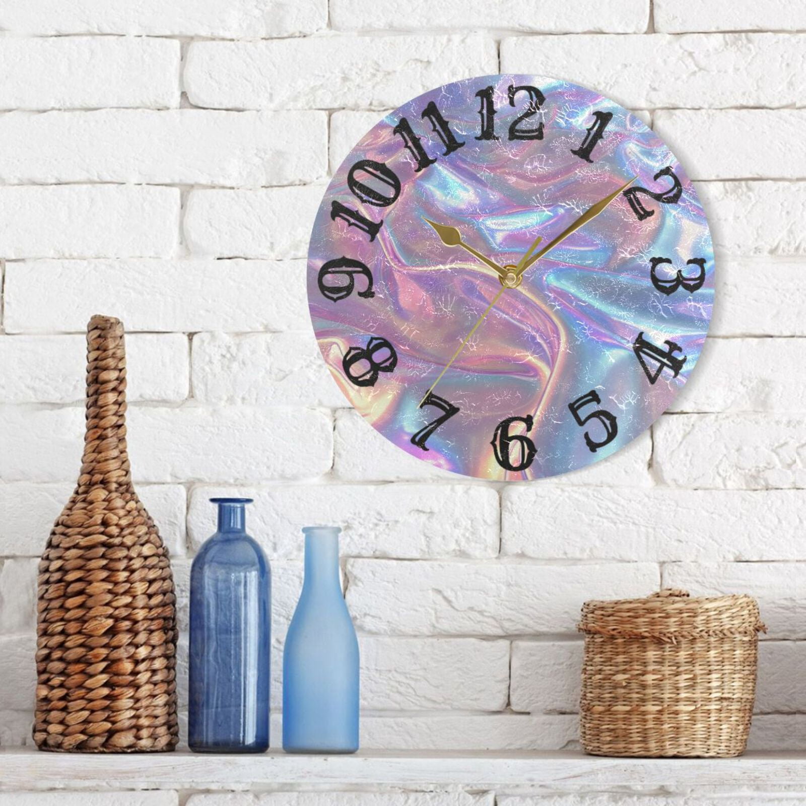 Colorful Hologram Wall Clock 10 inch Non-Ticking Easy to Read Decorative Clocks for Home Bedroom Living Room