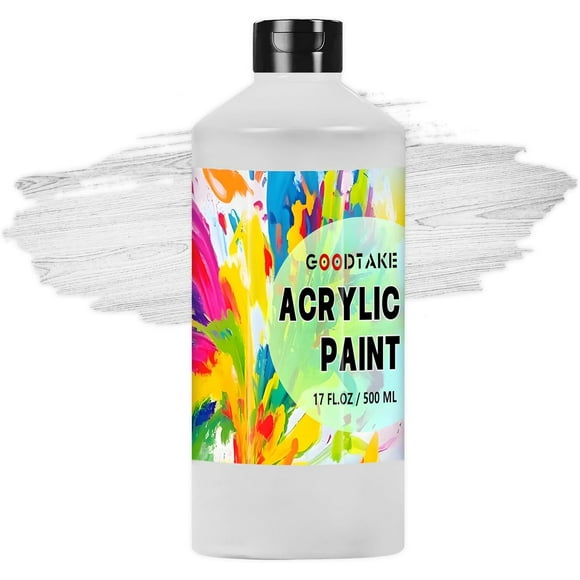 GOODTAKE White Acrylic Paint Large Bottle 500ml / 17oz, Craft Paints for Art Supplies Canvas, Rocks, Wood, Fabric, Ceramic, Non Toxic Paint (White, 17 oz)
