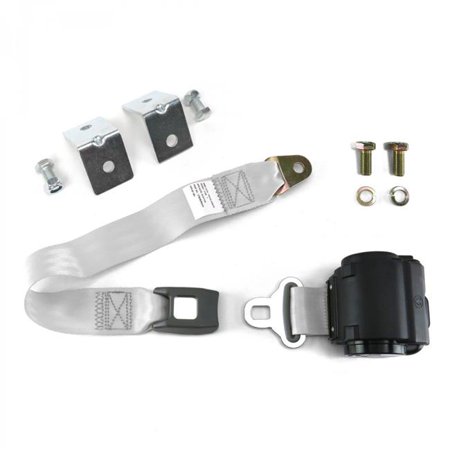 SafeTBoy 2 Point White Retractable Standard Buckle Seat Belt with Anchor Mounting Kit