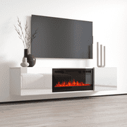 Cali BL-EF Floating Fireplace TV Stand for TVs up to 80, Modern High Gloss 72 Entertainment Center, Wall Mounted Electric Fireplace TV Media Console with Storage Cabinets