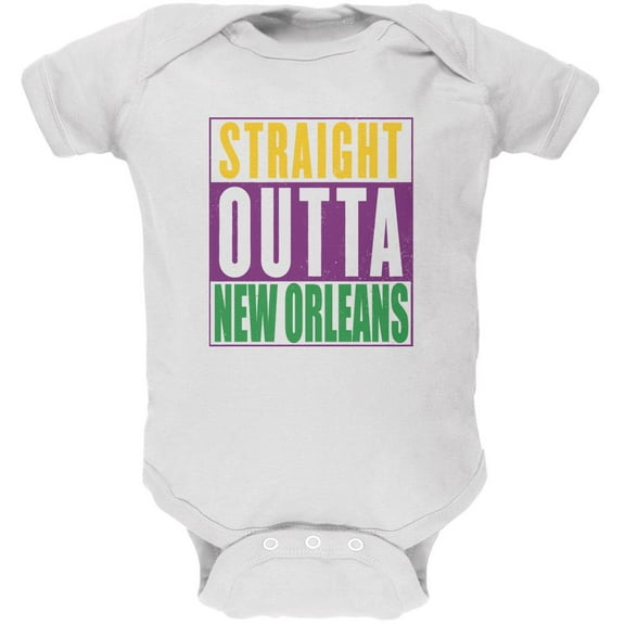 Mardi Gras Straight Outta New Orleans White Soft Baby One Piece - 9-12 months