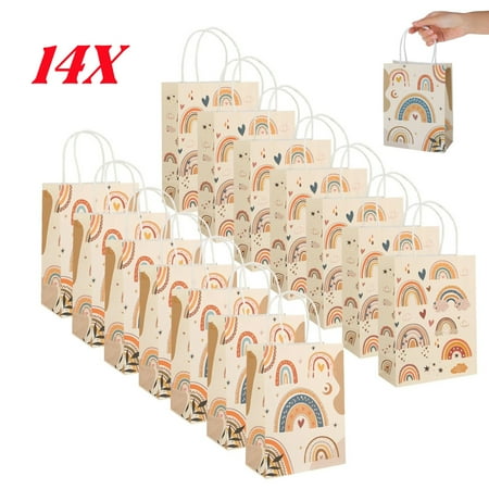 14 Pack Gift Bag with Handle, 6.6in X 3.2in X 8.26in, Rainbow and Heart-shaped Design, Reusable, Suitable for Birthday, Wedding, Party Gifts, Flower Shop DIY Bouquet Packaging