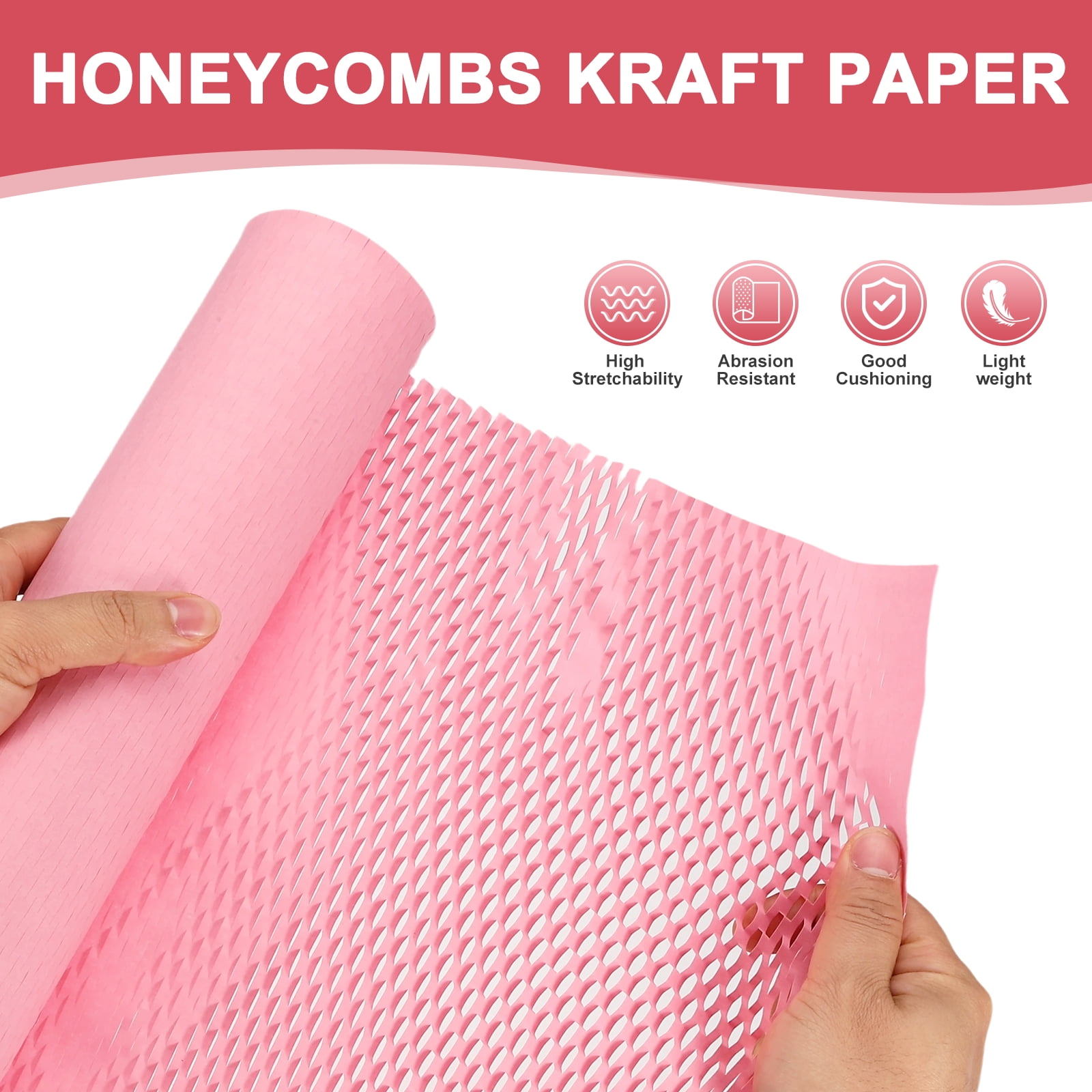 Uxcell Honeycombs Packing Paper Wrap, 12 Inch x 98 ft Wood Pulp Kraft Paper Bubble Pack Wrap Roll for Packing Shipping Moving, Pink