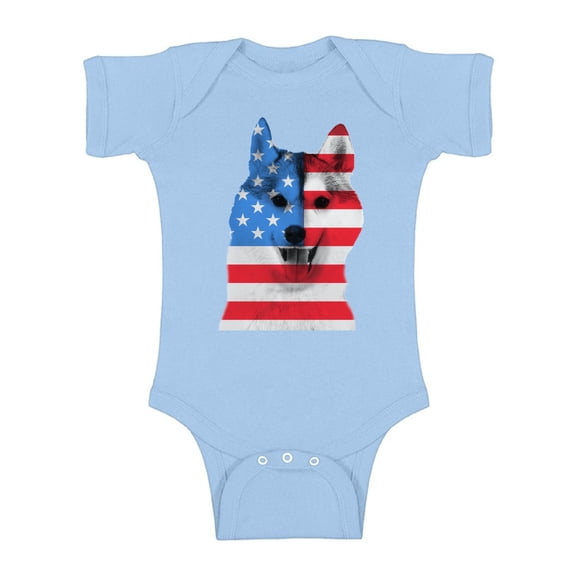 Awkward Styles Baby USA Flag American Husky Dog Lover`s Graphic Baby Short Sleeve Bodysuit Tops Independence Day
