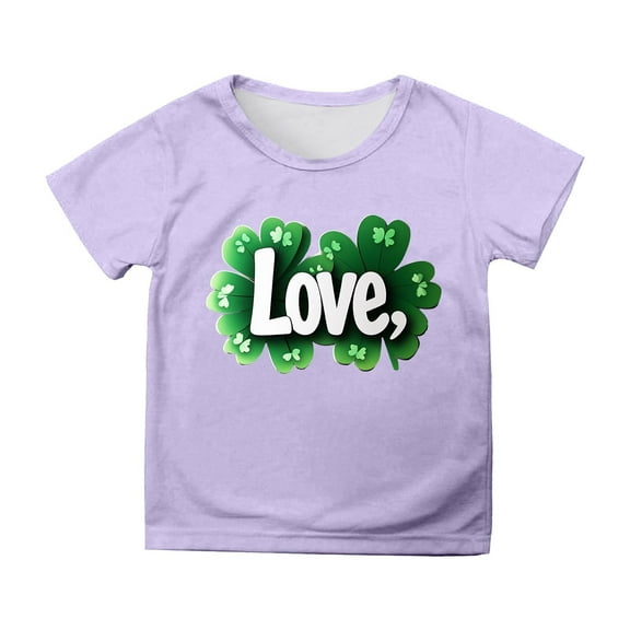 Kids St Patricks Day Shirt Lucky Clover Funny Letter Print Short Sleeve T-Shirt Little Boy Clothes for Boys 12-13 Years