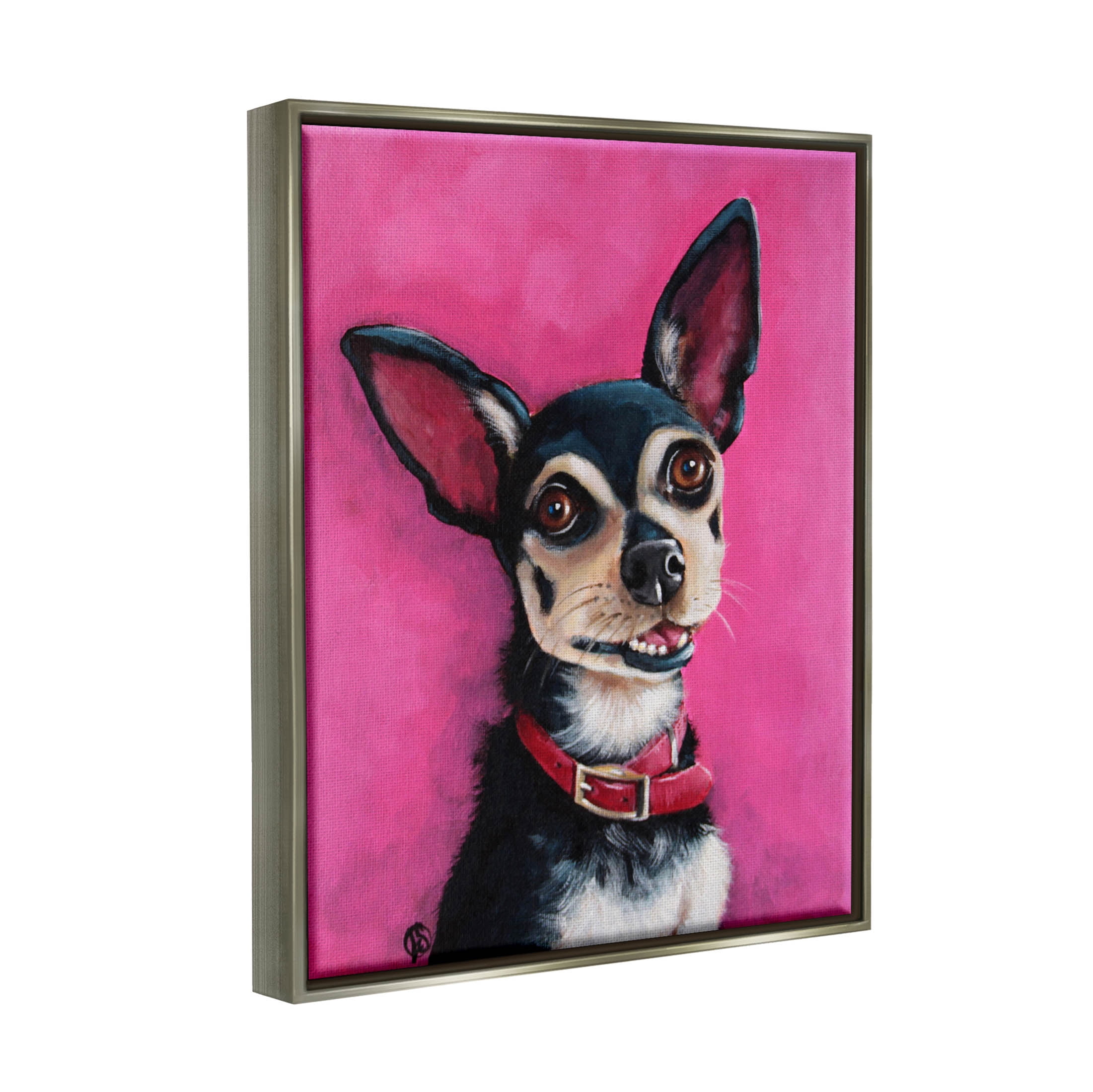 Stupell Industries Bold Pink Chihuahua Portrait Painting Luster Gray Floating Framed Canvas Print Wall Art, Design by Lucia Stewart