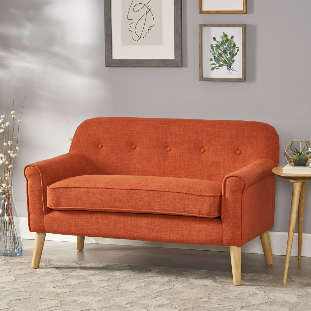 Mia Mid Century Modern Loveseat, Muted Orange