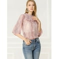 thumbnail image 3 of INSPIRE CHIC Blusa Con Cuello Con Volantes Para Mujer, Blusas Transparentes De Encaje Con Mangas 3/4 Rosa L, 3 of 6