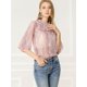 thumbnail image 3 of INSPIRE CHIC Blusa Con Cuello Con Volantes Para Mujer, Blusas Transparentes De Encaje Con Mangas 3/4 Rosa L, 3 of 6