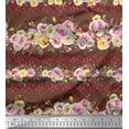 thumbnail image 2 of Soimoi Brown Japan Crepe Satin Fabric Floral Panel Print Sewing Fabric BTY 42 Inch Wide, 2 of 3