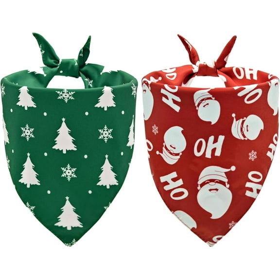 2PCS Christmas Dog Bandanas,Santa Claus and Tree Design,Reversible Holiday Pet Outfit for Boys and Girls,Christmas Dog Gifts for Medium to Large Dogs