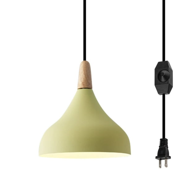 Kiven Plug-in Pendant Light with Dimmable Light Cord (15ft), Creative Personality Iron Art Hanging Pendant Light for Office, Bulb Not Included - 1Pack (Macaron Yellow)