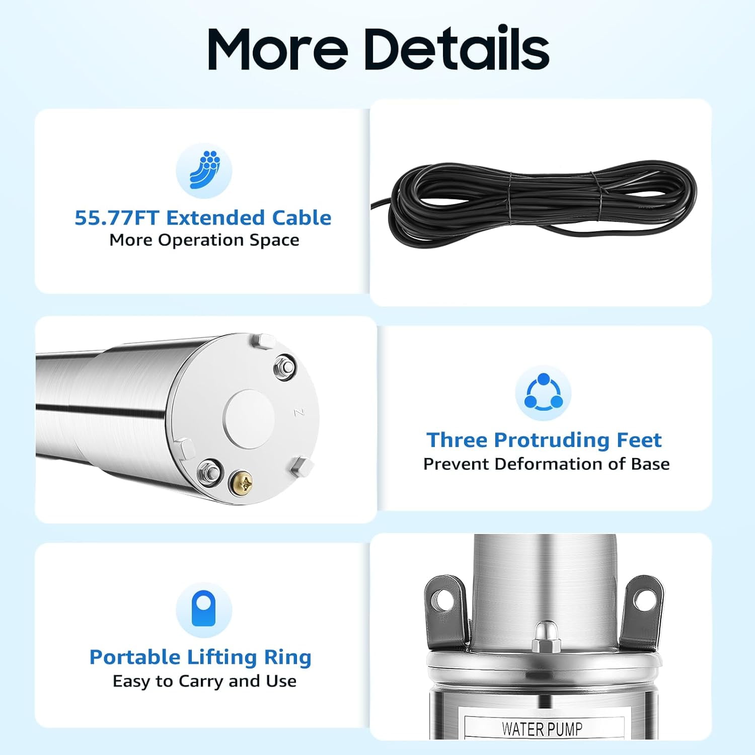 Solar Water Pump, 12V DC Submersible Deep Well Pump, Max. Head 65.62Ft, Max. Flow Rate 42.38Ft³/ h, W/55.77Ft Power Cord, Water Pump Powered by Solar or Battery for Well