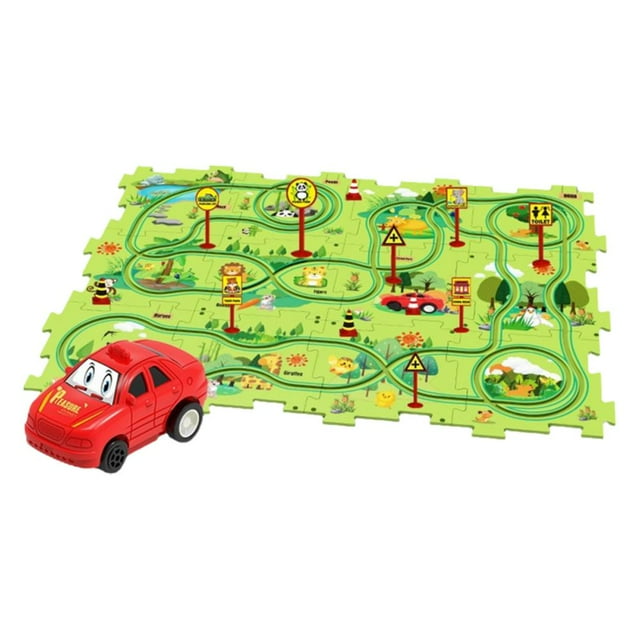 Electric Car Race Track Set - Kids Assembly Puzzle Toy with Multiple Themes (Dinosaur/Ocean/Land/Space), M ABS