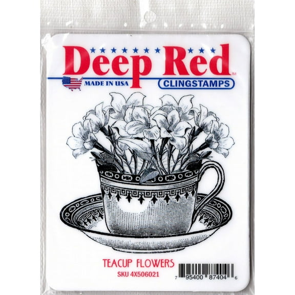 Deep Red Stamps Teacup Flowers Rubber Cling Stamp