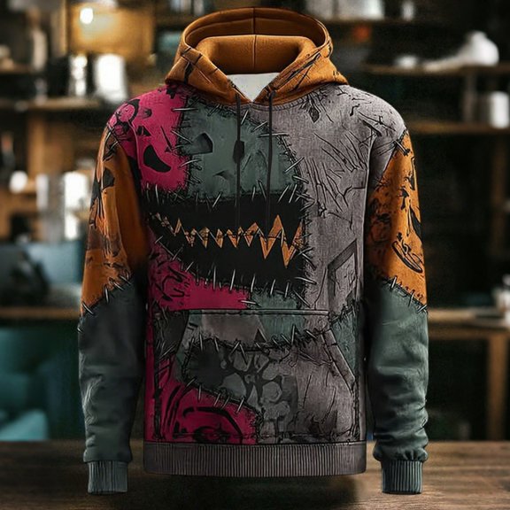 CONZONE Halloween Men's Hoodies Long Sleeve Hallowmas Pullover Hoodie for Men Scary Ghost Graphic Hooded Sweatshirts With Pocket
