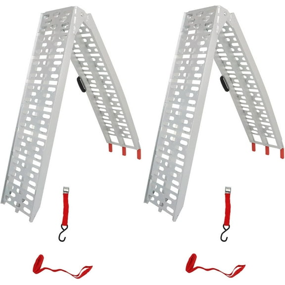 Genrics Aluminum Foldable Wide Pickup Trailer Loading Ramps with Handle 750lbs 2Pcs Unfolded Size 84x11in