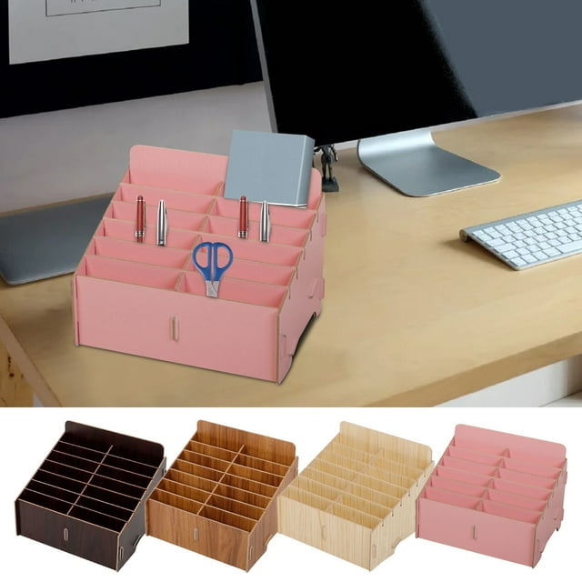 14-Cell Wooden Desk Organizer - Desktop File & Mail Sorter with Storage Box for Office, Home, and Classroom Organization