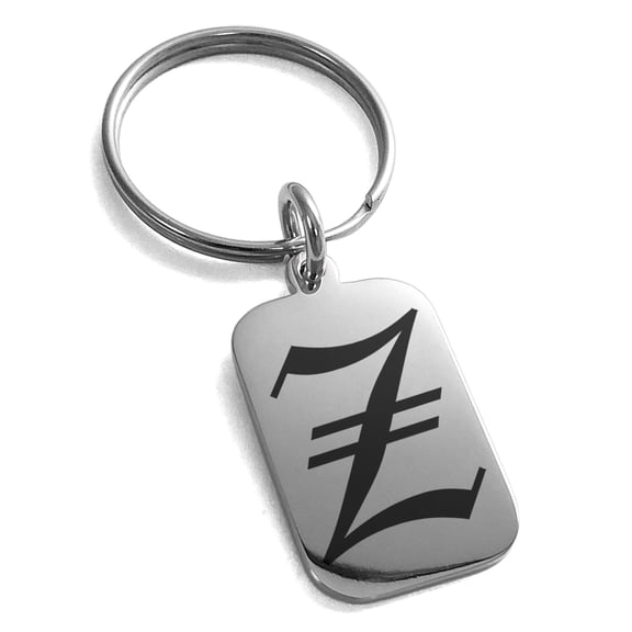 Tioneer Stainless Steel Letter Z Initial Old English Monogram Engraved Small Rectangle Dog Tag Charm Keychain Keyring