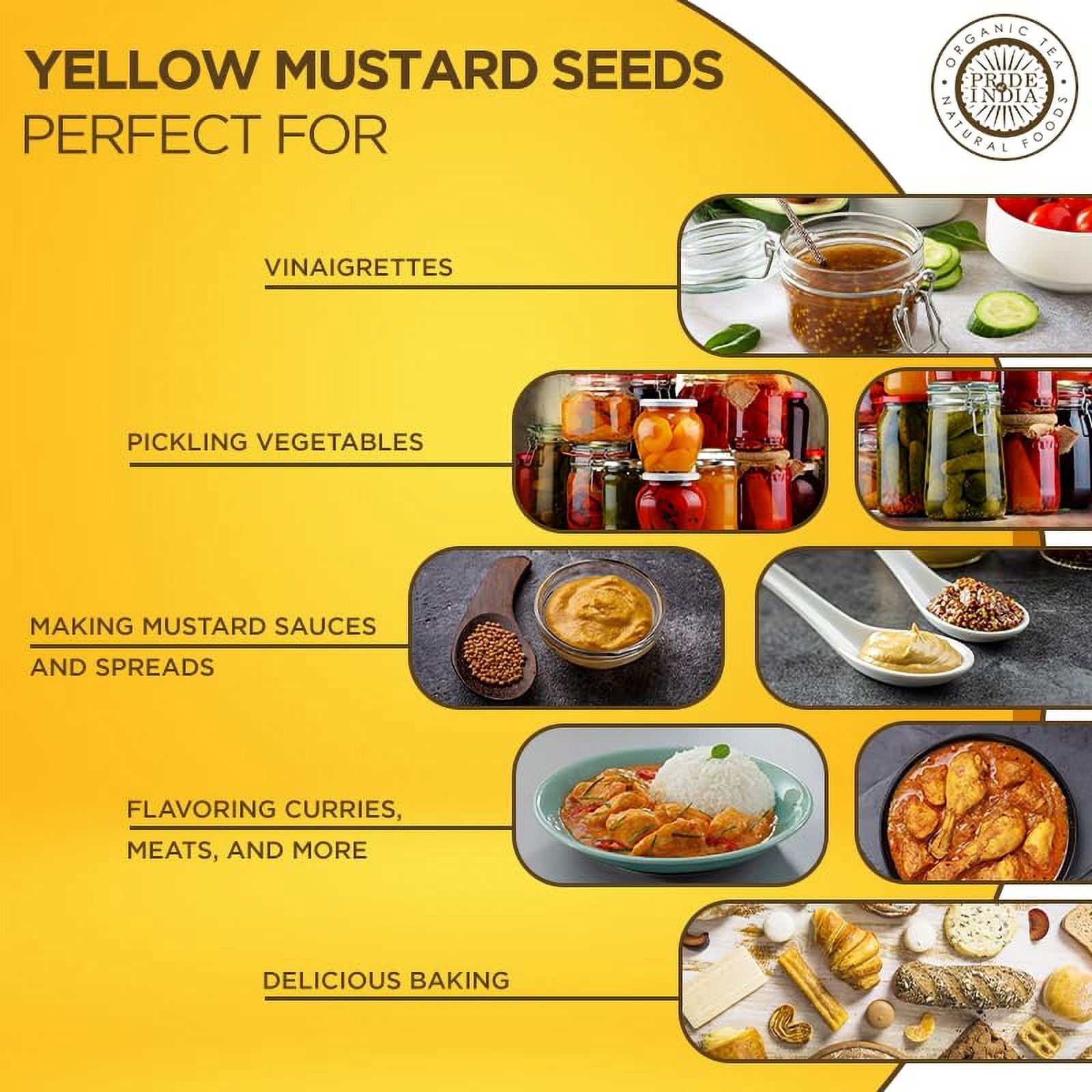 Pride of India - PACK of 6 - Yellow Mustard Seed Whole – Pungent & Aromatic – Gourmet Indian Spice – Add in Salads/Dressings/Chicken/Meat/Pickles – Easy to Use – 2.8 oz. Small Dual Sifter Bottle