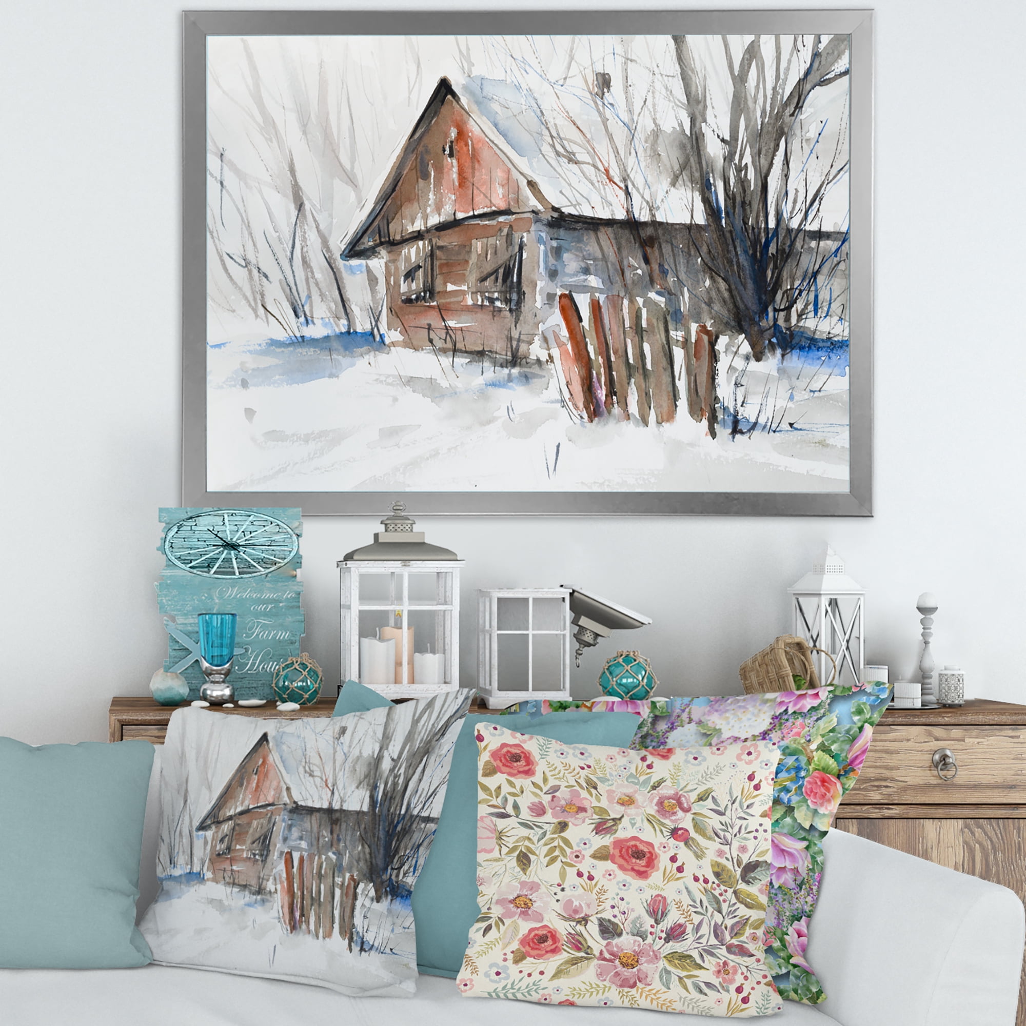 Designart 'Old Abandoned Wooden House In Winter Snow Picture' Traditional Framed Art Print
