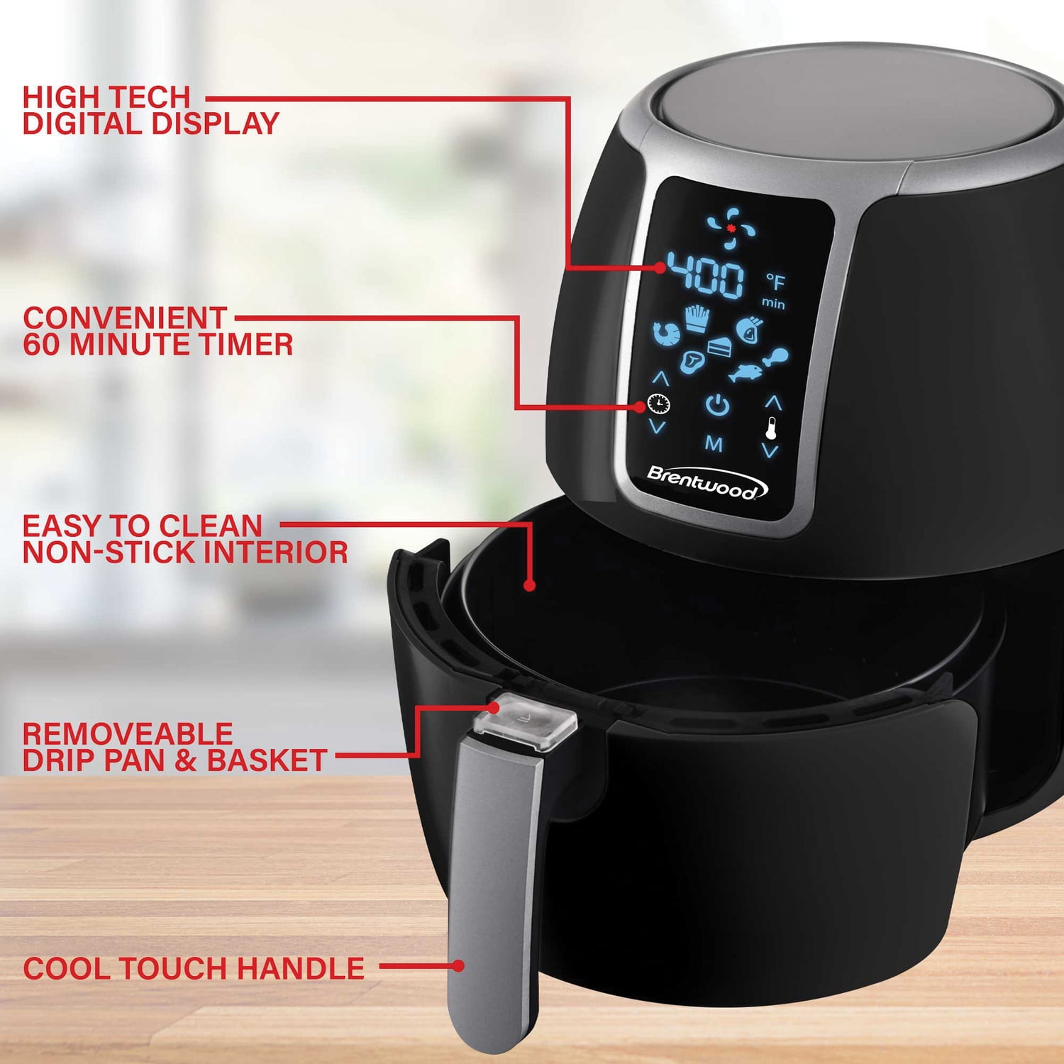 Brentwood 4 qt Electric Digital Air Fryer, Black