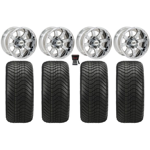 GTW Tempest 14" Golf Cart Wheels Chrome Elite 215x35-14 Tires Yamaha