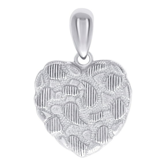 925 Sterling Silver Womens Nugget Love Heart Charm Pendant Necklace 21.2x14.3mm Wide Pendant for Women