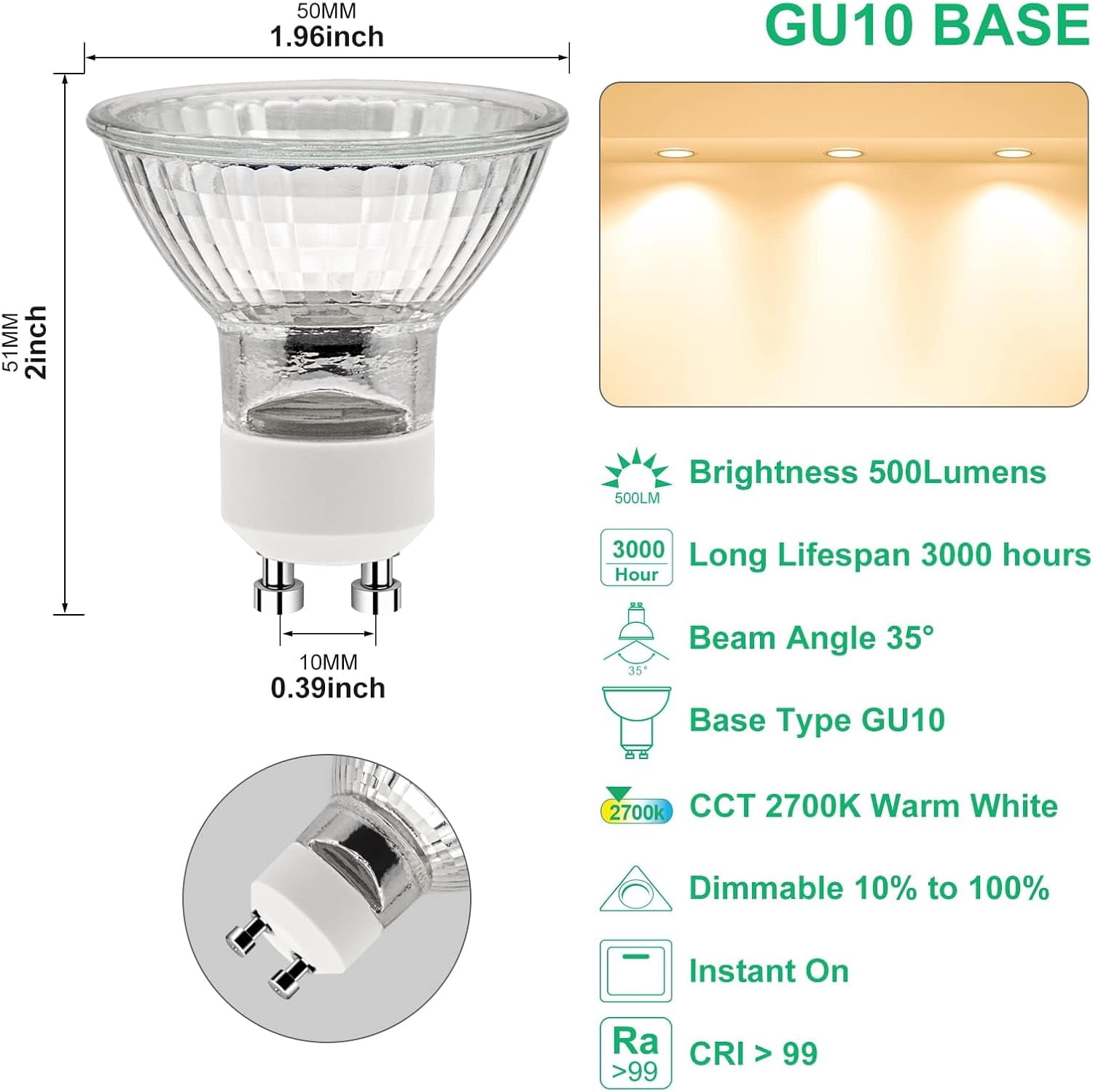GU10 Halogen Bulb 120V 50W Halogen Light Bulbs for Candle Warmer Lamp,  MR16 with Glass Cover, Dimmable, Pack of 10