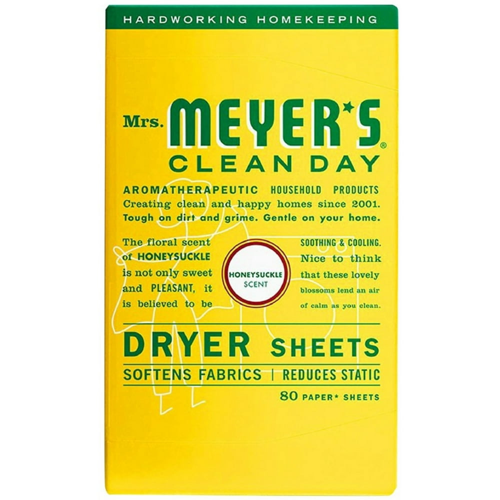 6 Pack Mrs Meyers Clean Day Dryer Sheets, Honeysuckle Scent 80 ea