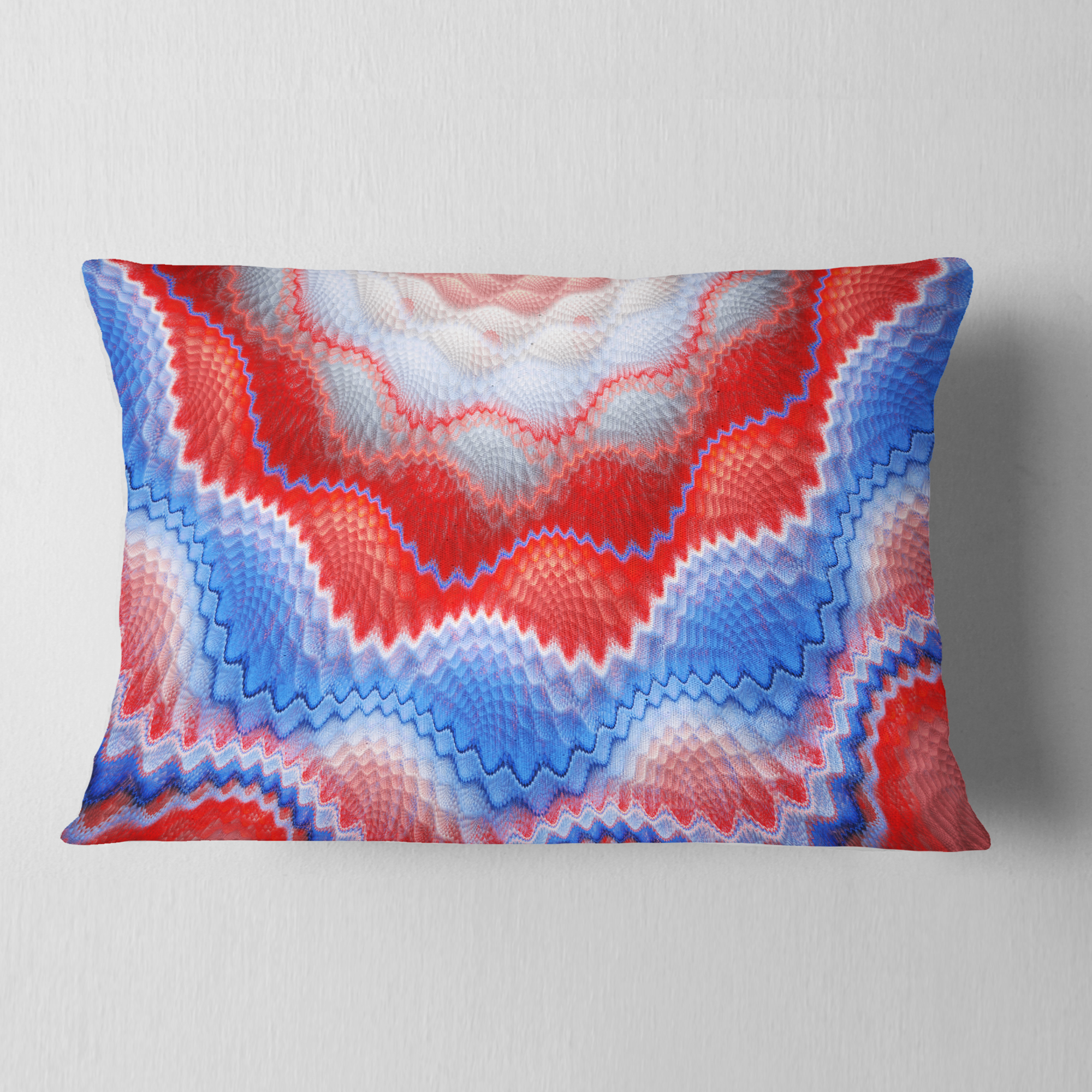 Designart Red Blue Snake Skin Flower - Abstract Throw Pillow - 12x20