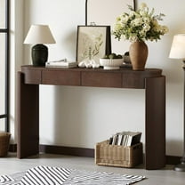 GZXS 55" Oval Entryway Console Table with Fluted Legs and 2 Drawers, Modern Sofa Table behind Couch for Living Room, Hallway, Foyer – Espresso