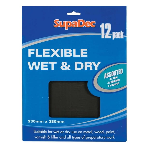 SupaDec - Papel de Lija en Seco y Húmedo - Pack de 12 (Negro)