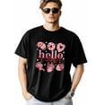 thumbnail image 1 of Camisetas para hombre, camiseta de algodón con cuello redondo y diseño de postre de fresa, manga corta, con texto "Hola San Valentín"., 1 of 8
