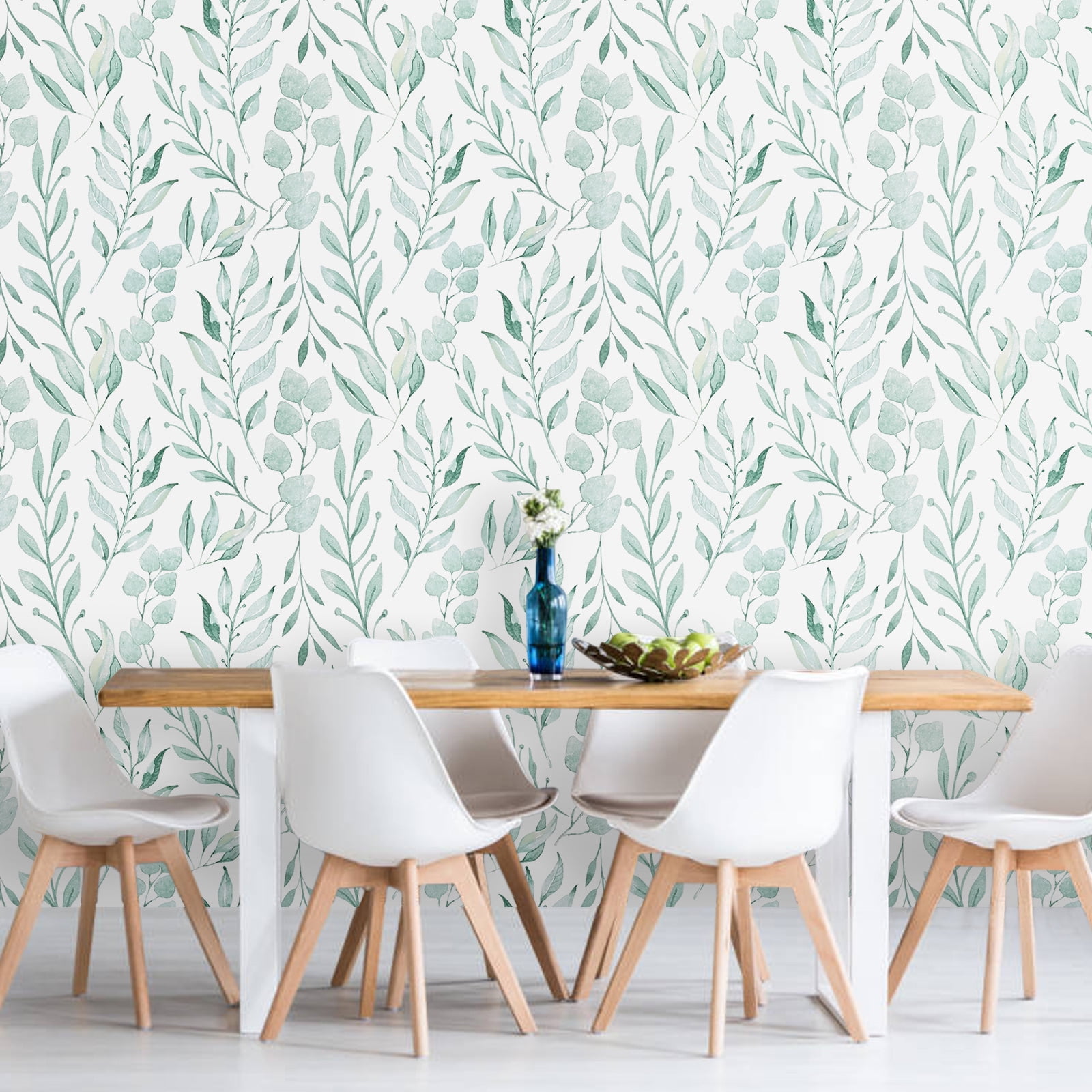 Caltero Peel and Stick Wallpaper Floral Wallpaper Green Leaf Self Adhesive Wallpaper,17.7 in x 590 in
