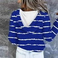 thumbnail image 6 of Olyvenn Women's Striped Print Drawstring Hoodies Long Sleeve Sweatshirt Y2K Hip-hop Pullover Button Down Top with Pocket Blue L, 6 of 6