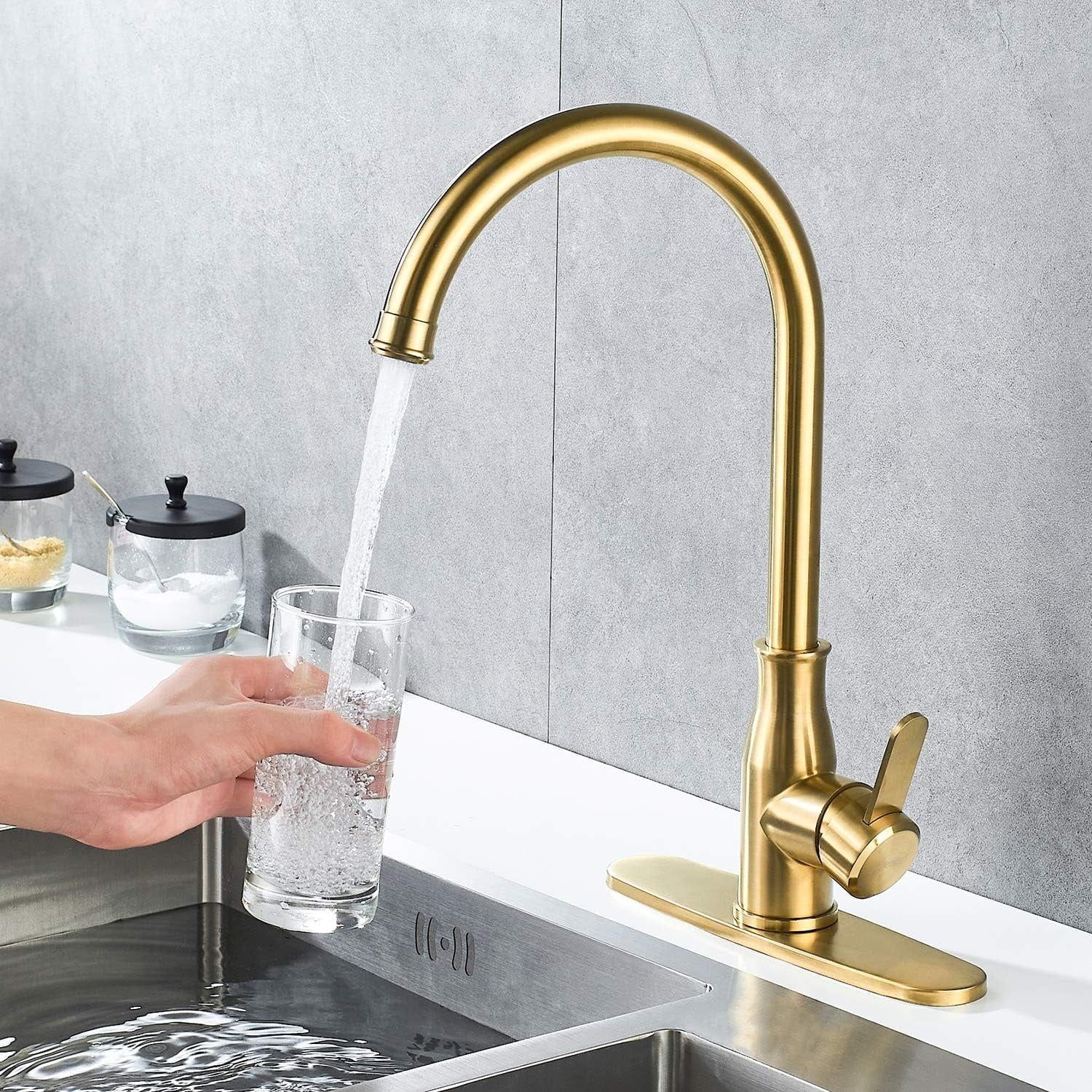 Kitchen Faucet ，Modern High Arc Bar Sink Faucet ，Commercial Stainless Steel Kitchen Sink Faucet One Hole with Deck