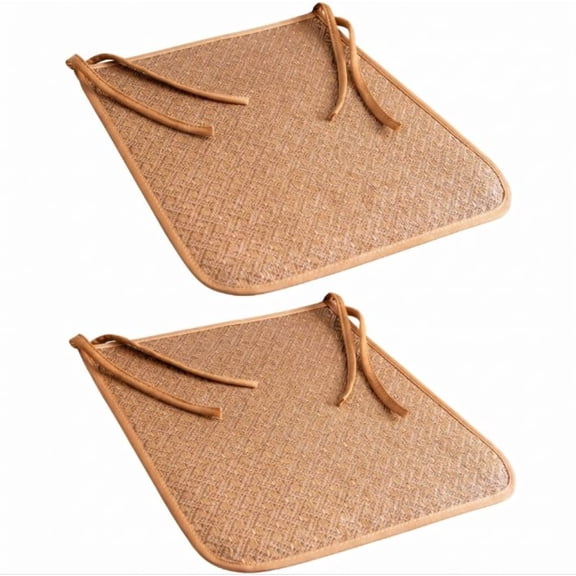 Set of 2 Woven Rattan Chair Cushions with Ties, 18x18 Inch Square Brown Seat Pads for Dining & Kitchen Chairs