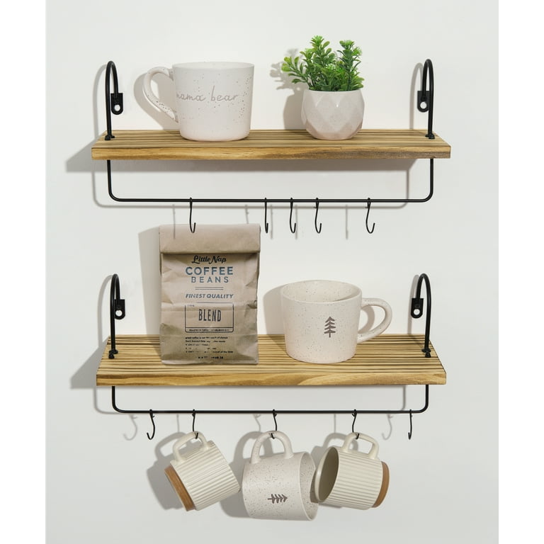 Afuly Solid Wood Floating Shelves Wall Mounted Kitchen Storage Set of 2 16 Inch Walmart