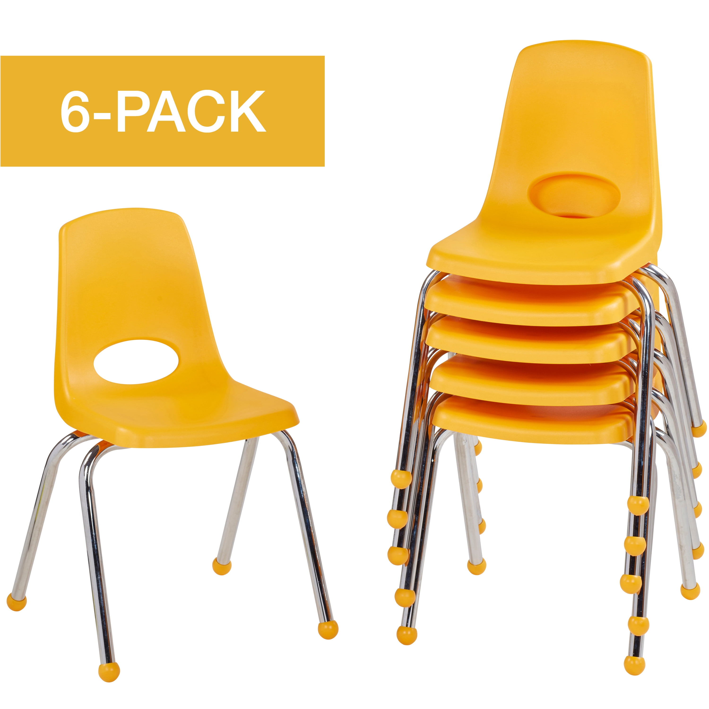 6-Pack Navy ECR4Kids 16 School Stack Chair Chrome Legs with Ball Glides