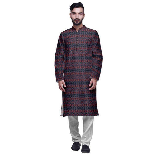 Atasi Kurta Long Imprimé pour Hommes avec Ensemble de Pyjama Churidar Blanc Tenue Traditionnelle