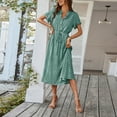 thumbnail image 6 of UoCefik Womens Dresses for Wedding Guest Polka Dot Button Down Tie Waist Midi Dress Y2k Elegant Short Sleeve Vacation Dresses Dark Green S, 6 of 7
