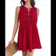thumbnail image 2 of Vestido Mini de Verano para Mujer, Sin Mangas, Plisado, Informal, Holgado, Estilo Babydoll, Color Rojo, Talla XL, 2 of 10